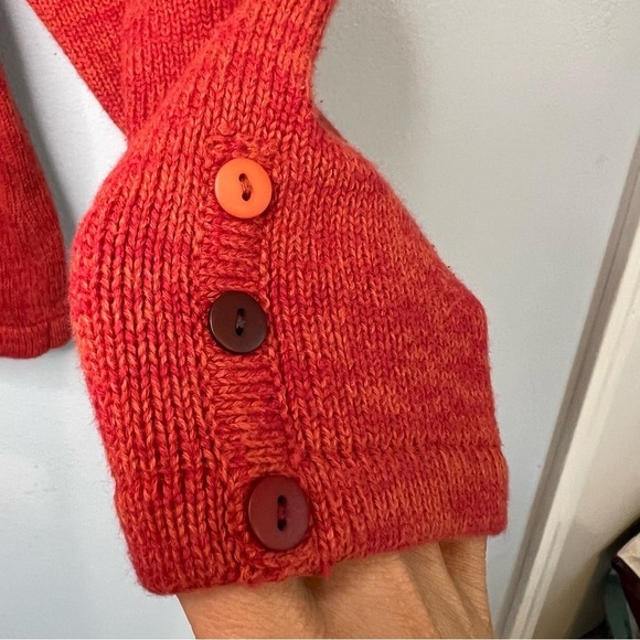 Tulchan Cotton V Neck Sweater Orange Sz M Buttons Teacher Artsy Student Retro - Picture 2 of 11